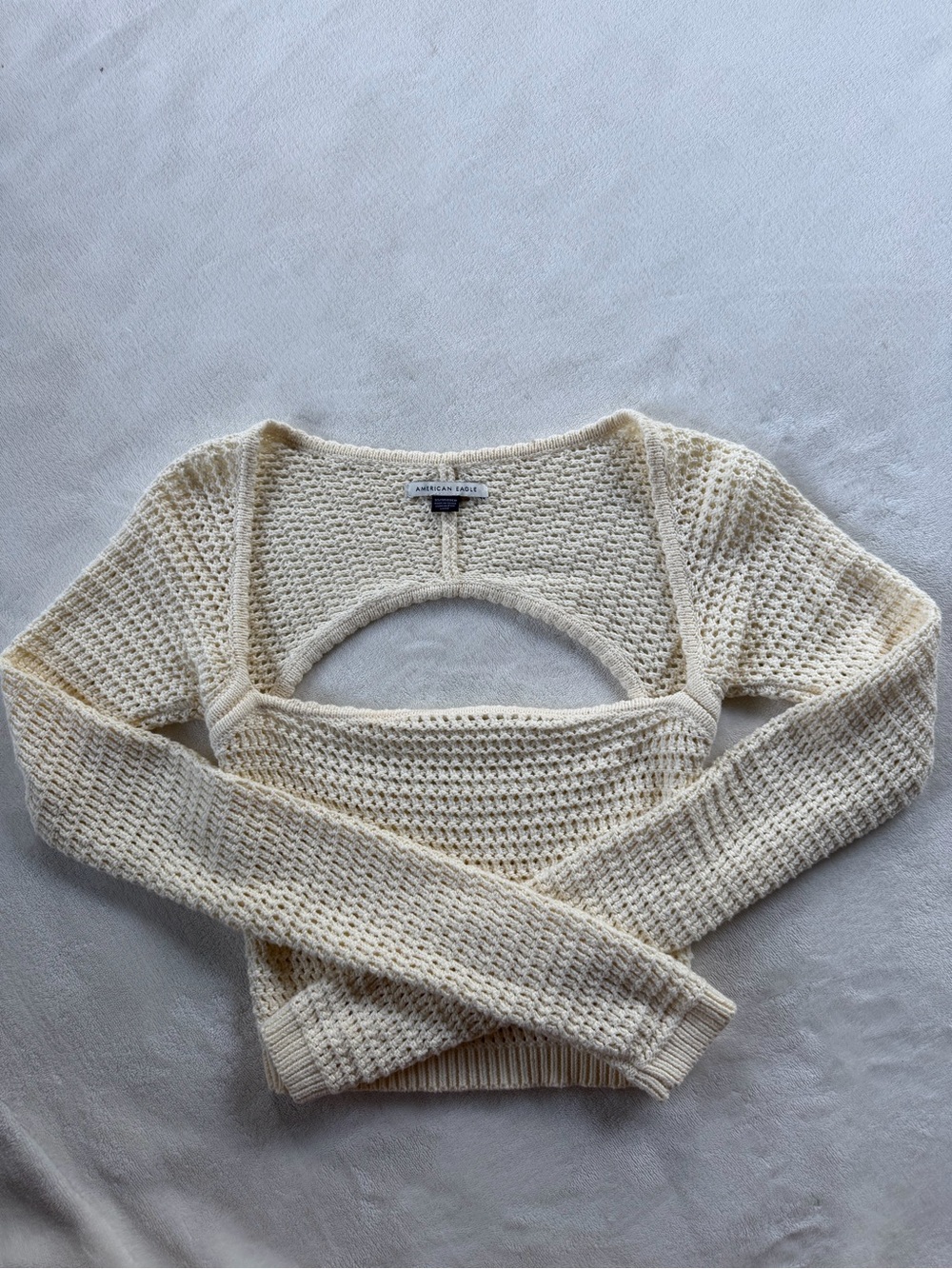 American Eagle Cream Open-Back Knit Crop Sweater